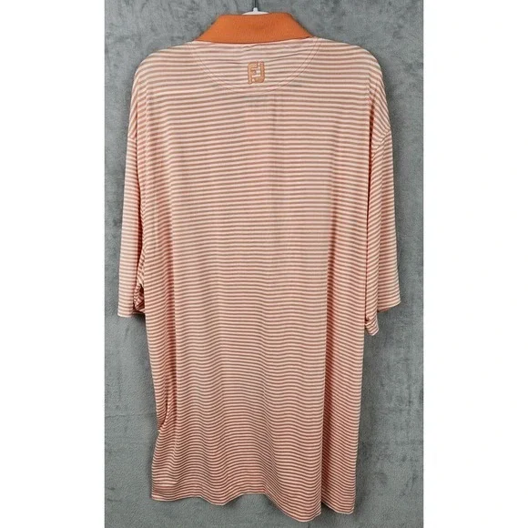 FootJoy Mens ProDry Golf Polo Shirt Large Orange White Striped Short Sleeve FJ - Picture 2 of 8